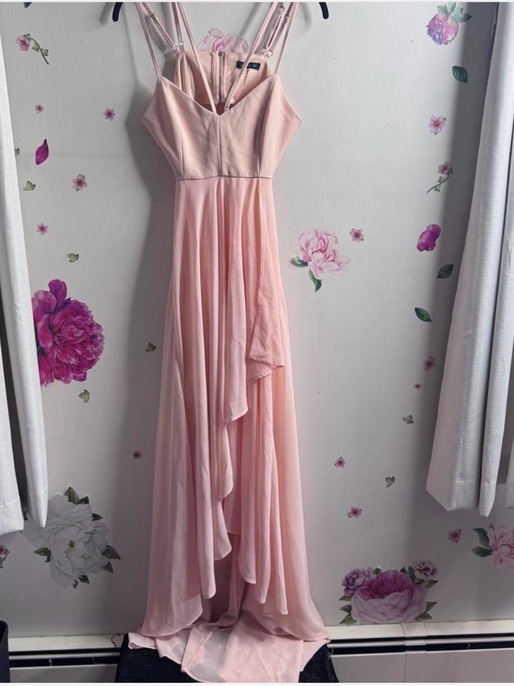 Cals Soft Pink High-Low Chiffon Evening Gown
